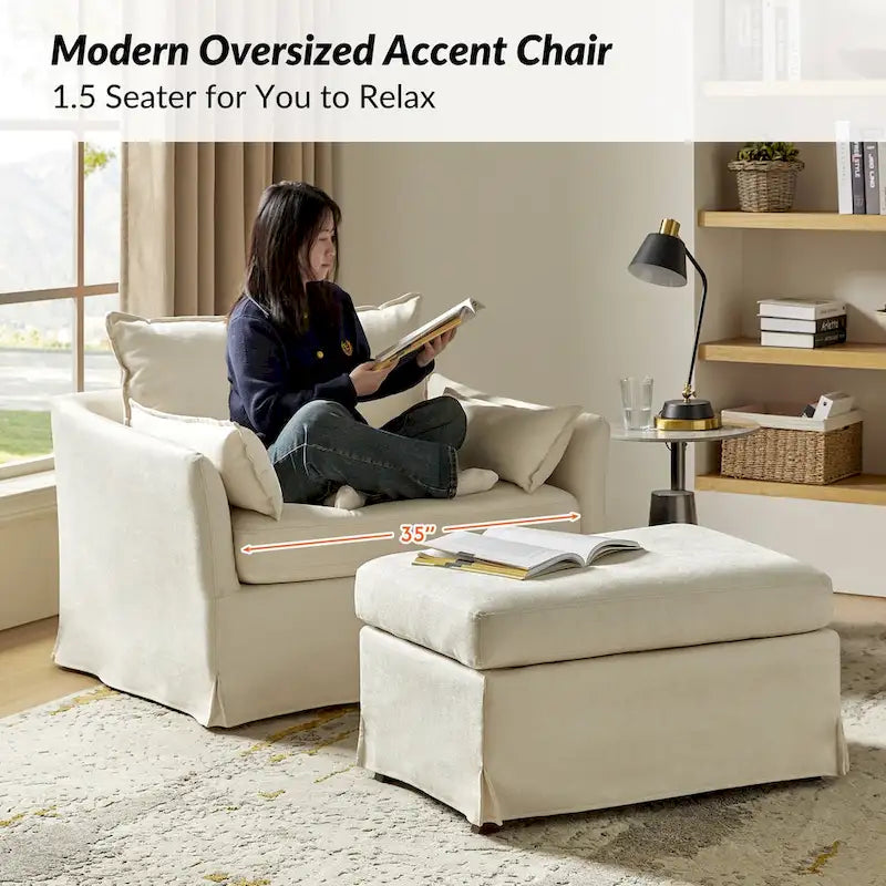 Sophie Contemporary Oversized Slipcovered Armchair and Ottoman with Lockable Rear Wheels - image 19