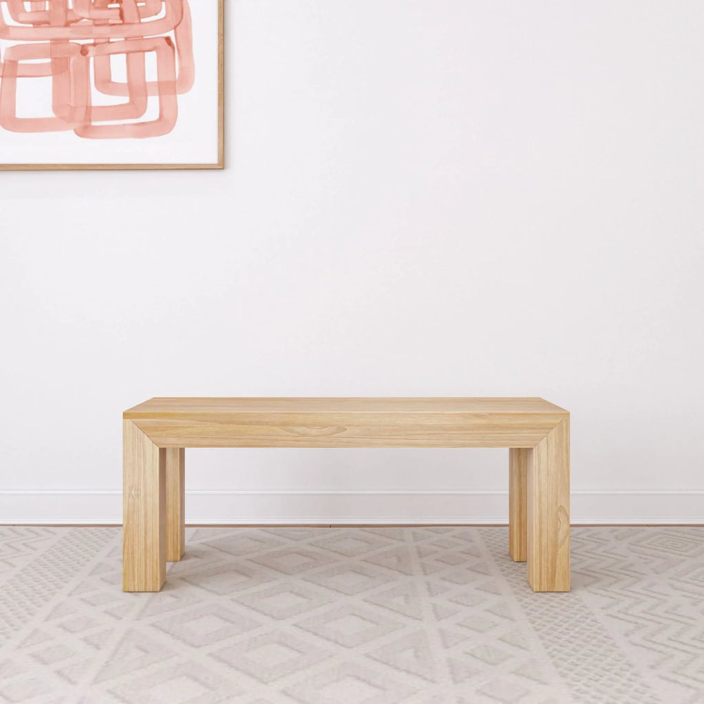 Plank+Beam Modern Dining Bench, Solid Wood Bench for Dining Table, 49", Blonde Wirebrush - image 2