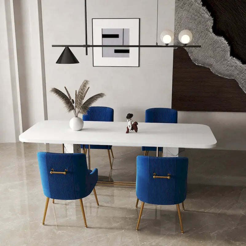 SEYNAR Set of 4 Modern Glam Boucle Velvet Dining or Vanity Chairs with Rear Handle - image 7