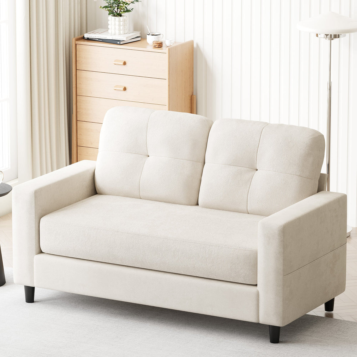 2-Seater Sofa 132cm Loveseat Sofa Beige - image 1
