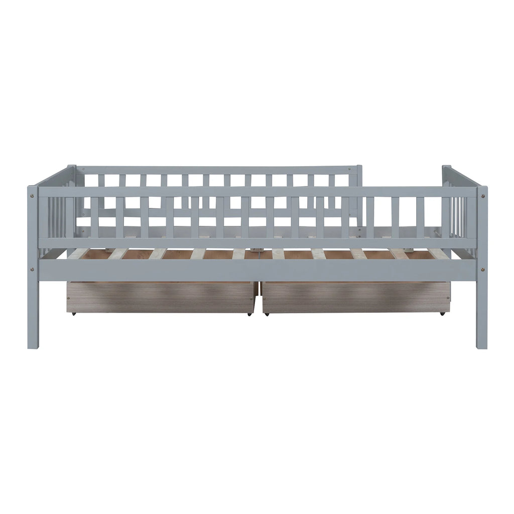 Holaki Twin Size Wood Bed with Guardrails and 2 Storage Drawers for Kids, Gray - image 8