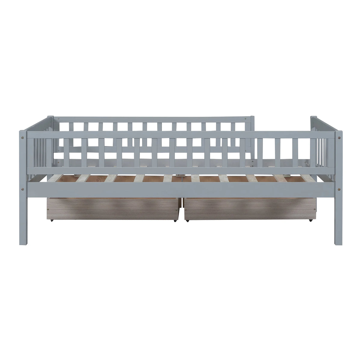 Holaki Twin Size Wood Bed with Guardrails and 2 Storage Drawers for Kids, Gray - image 8