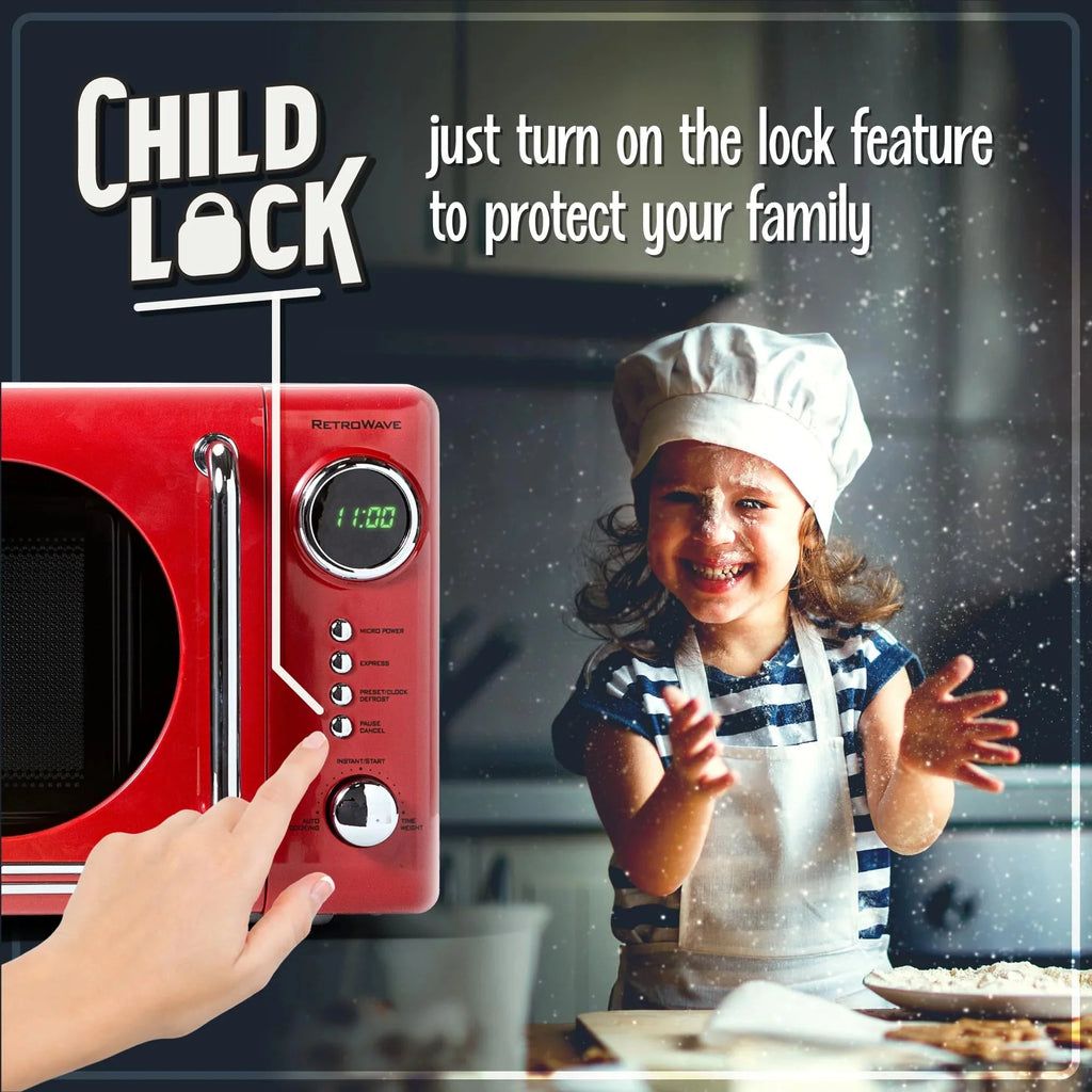 Nostalgia Retro Compact Countertop Microwave Oven - 0.7 Cu. Ft. - 700-Watts with LED Digital Display - Child Lock - Easy Clean Interior - Red - image 4