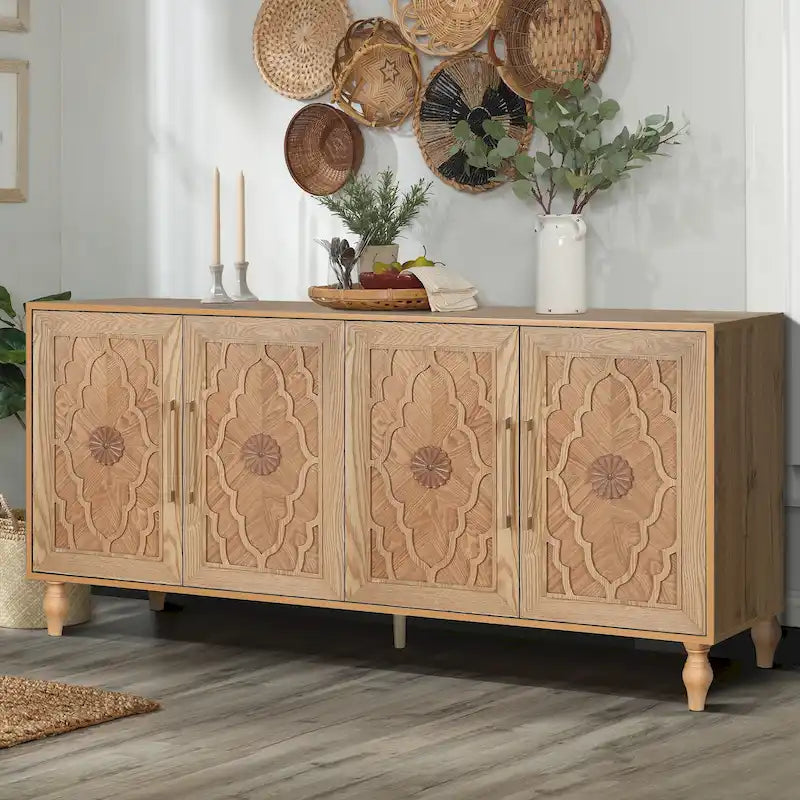 Large Floral Carved Storage Cabinet - Sideboard Buffet - image 4
