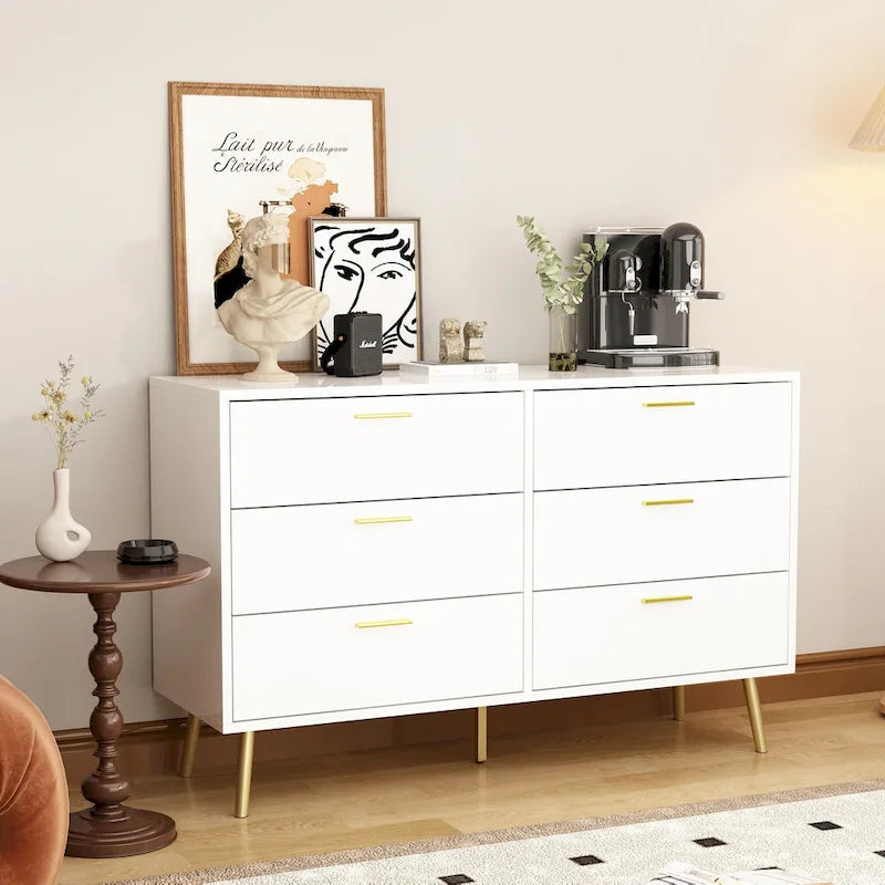 Elegant 6-Drawer Double Dresser with Gold Accents for Stylish Bedroom Storage - image 9