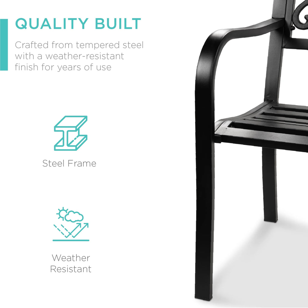 Best Choice Products Outdoor Steel Bench Garden Patio Porch Furniture W/ Floral Design Backrest - Black - image 5