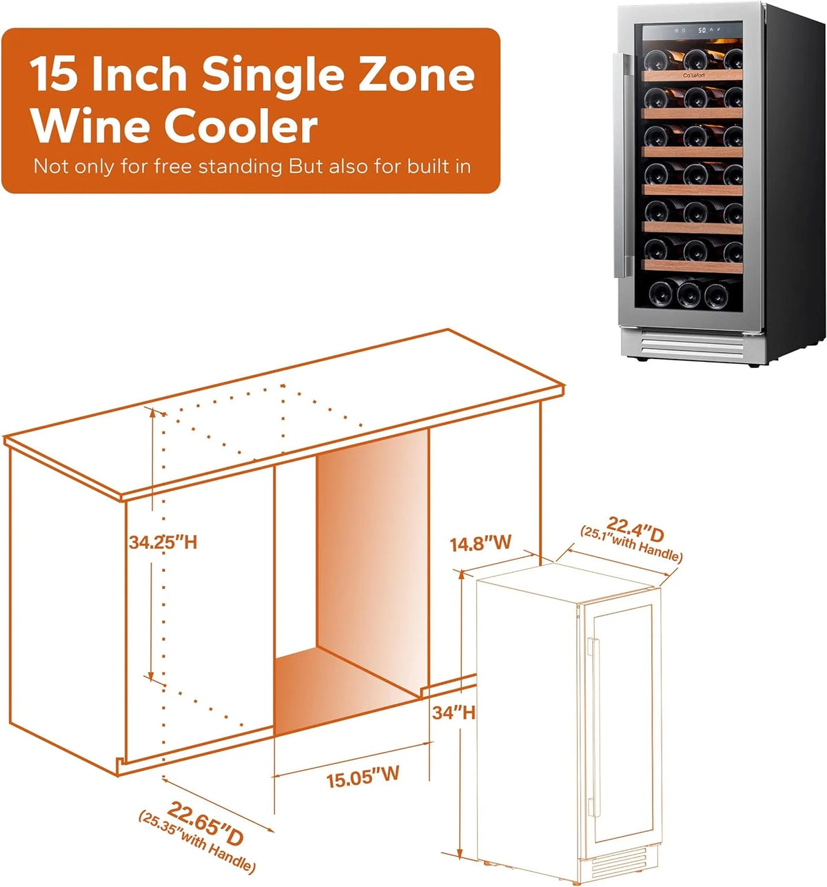 24'' Wine Cooler Refrigerator - 46 Bottle Wine Fridge Dual Zone with Modern Touch Intelligent Digital 40°-65°F Low Noise, Built in or Freestanding Wine Cooler for Home and Kitchen - image 50