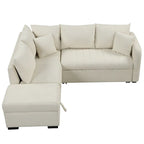 82.6" L-Shaped Sectional Sofa Bed with Pull-Out Feature, USB Ports, Power Sockets, and Movable Storage Ottoman - Bei - image 14