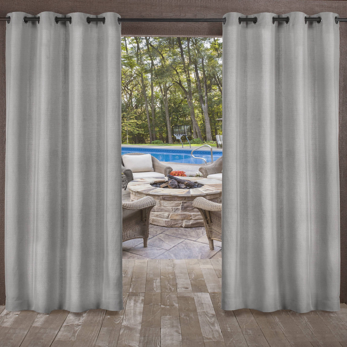 Exclusive Home Biscayne Indoor/Outdoor Two Tone Textured Grommet Top Curtain Panel Pair Silver 54X96 - image 1