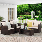 Wisteria Lane 4 Piece Outdoor Patio Furniture Sets, Wicker Conversation Set for Porch Deck, Grey Rattan Sofa Chair with Cushion Blue - image 32