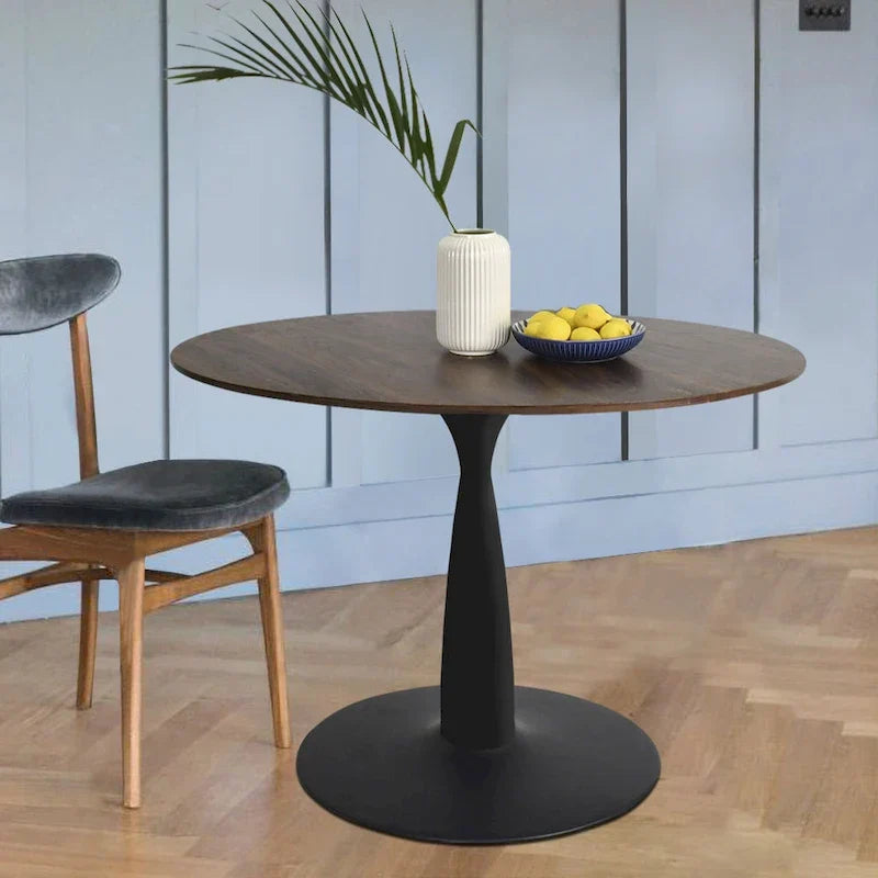 Round Walnut Finish Dining Table - image 4