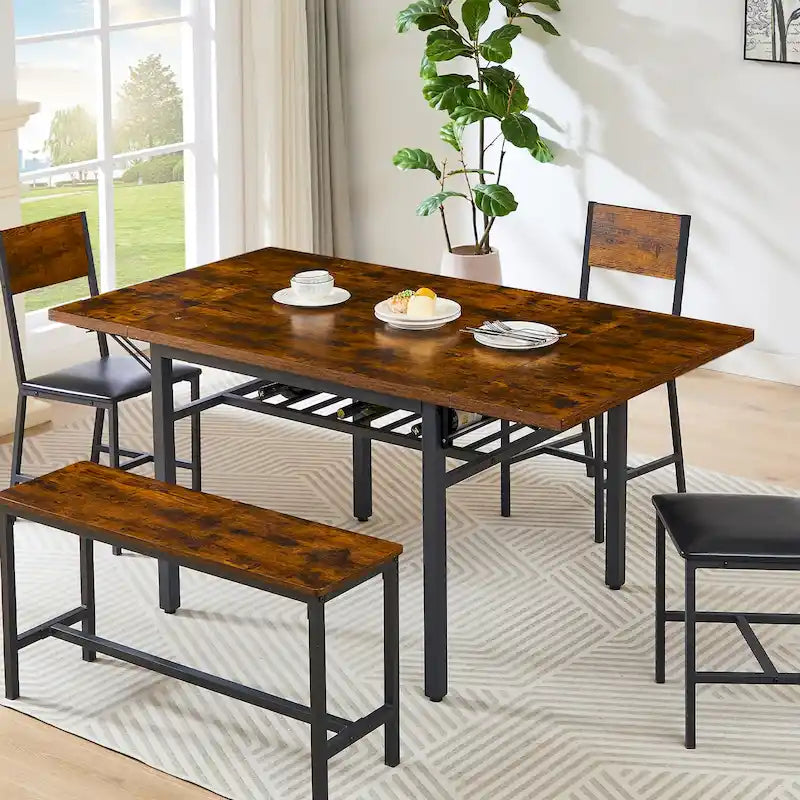 Contemporary Industrial 63.2" Extendable Dining Table with Drop Leaf, Accommodates 6 - image 2