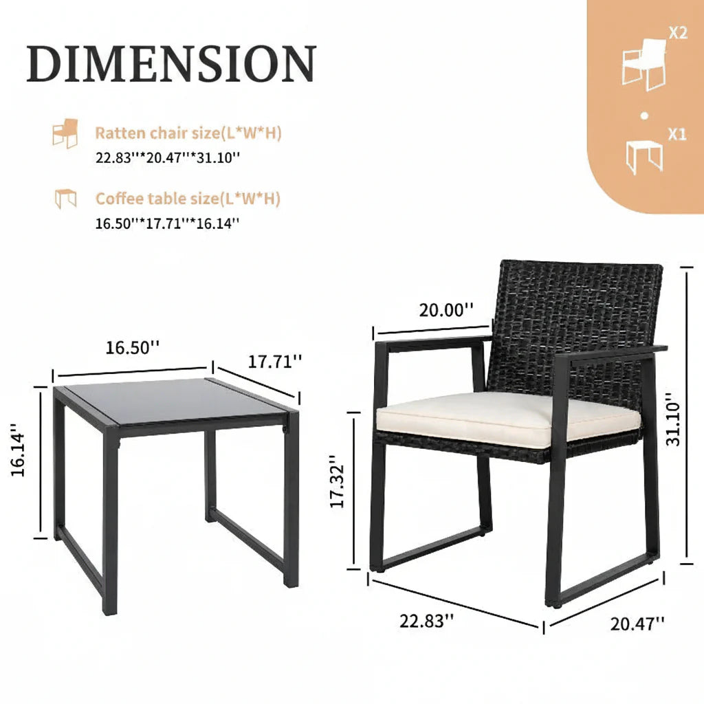 Outdoor Wicker Bistro Set with 2 Chairs & Table - image 5