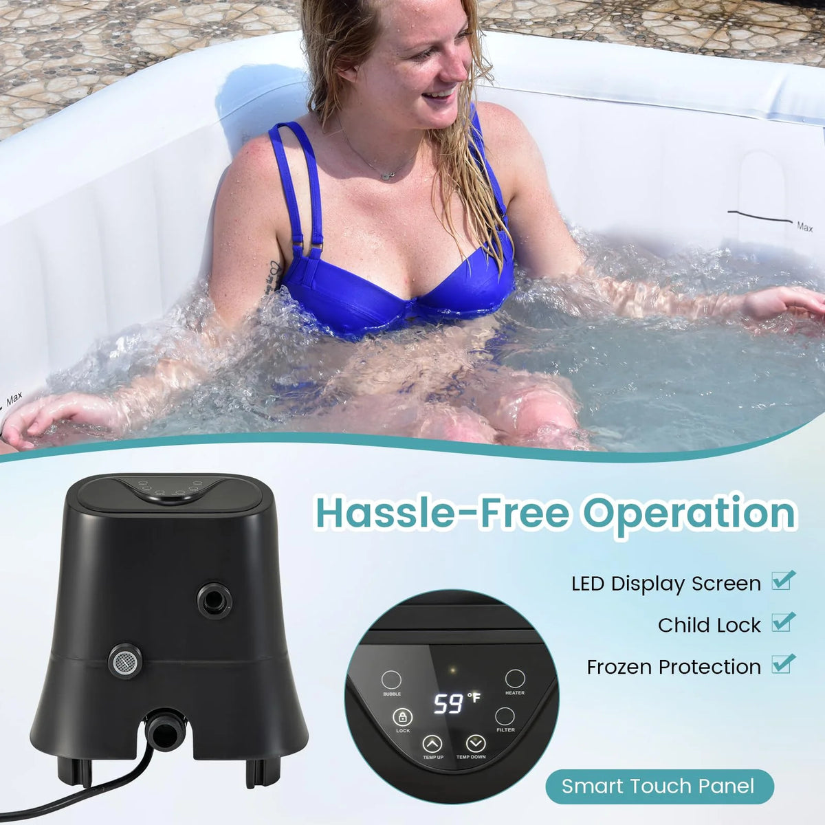 Inflatable Hot Tub, Blowup Pool Hottub, Portable Outdoor Water SPA - image 2
