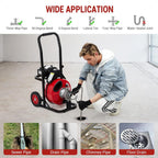 Telyswee Drain Cleaner Machine 100ft x 1/2inch Auto-feed Electric Drain Auger for 1in to 4in Pipes, w/ 8 Cutters & Air-activated Foot Switch, 250W/370W 1700RPM Drain Sewer Snake Drain Auger Cleaner - image 7