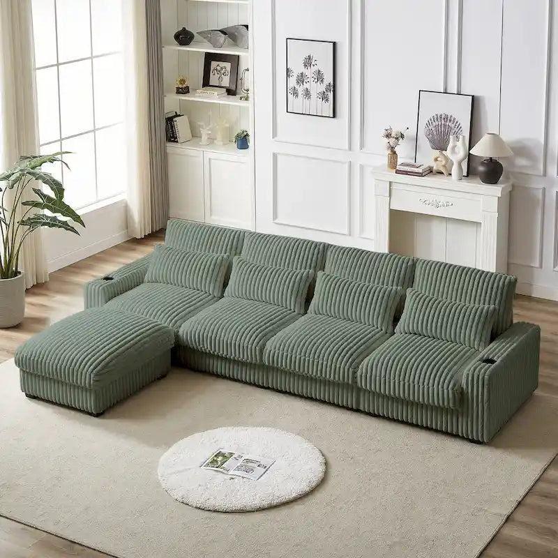 126W Large L-Shaped Corduroy Sofa with USB Charging Port - image 31