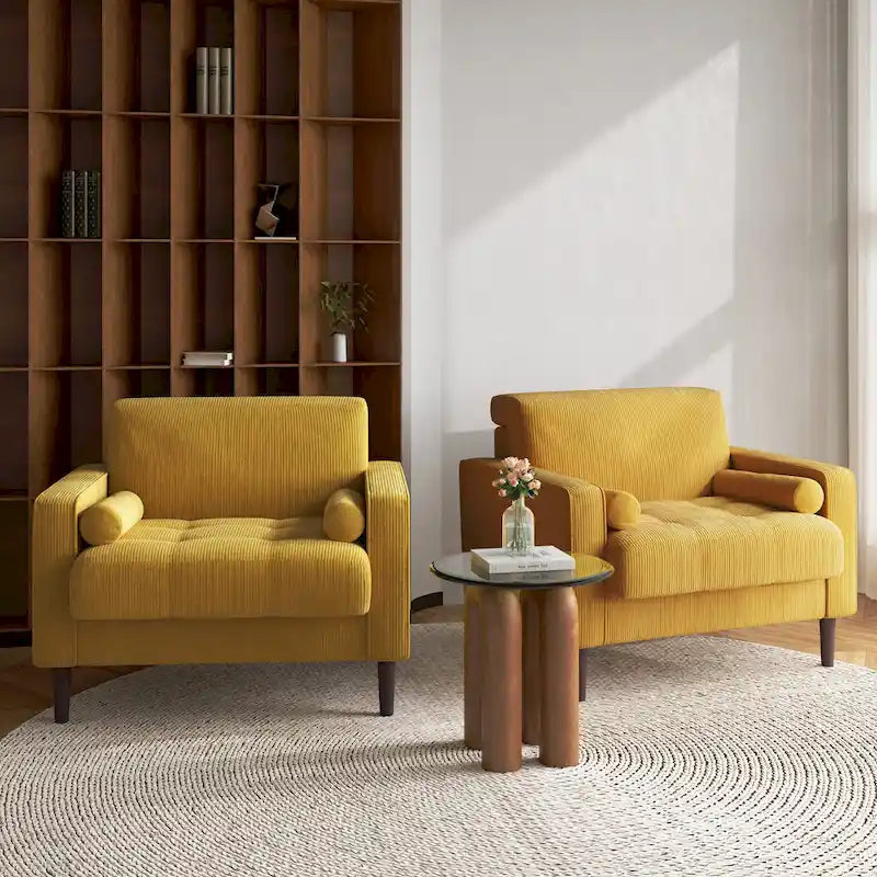 Set of 2 Modern Wide Armchairs in Corduroy - Accent Chairs - image 11