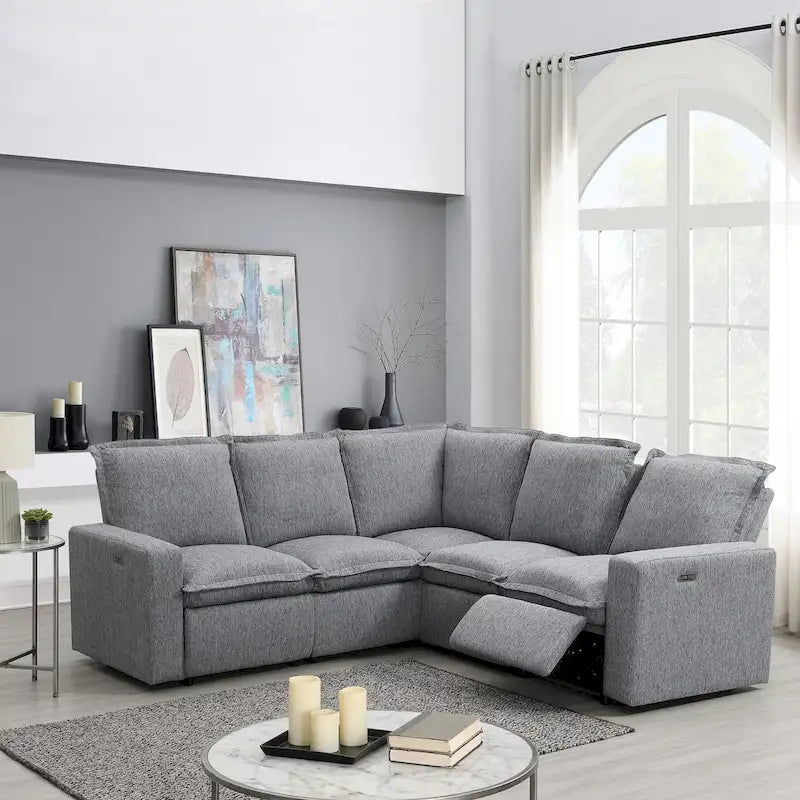 Linen Upholstered Power Recliner L-Shaped Sectional Sofa with USB Port - Soft Home Theater Seating for Living Room - image 2