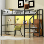 Complete Loft Bed Set with Desk, Storage Staircase, Compact Wardrobe, and LED Lighting - image 1
