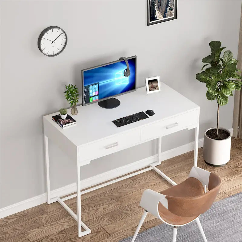 Modern Computer Desk with 2 Drawers - Stylish Study Writing Table with Storage for Home Office - image 8