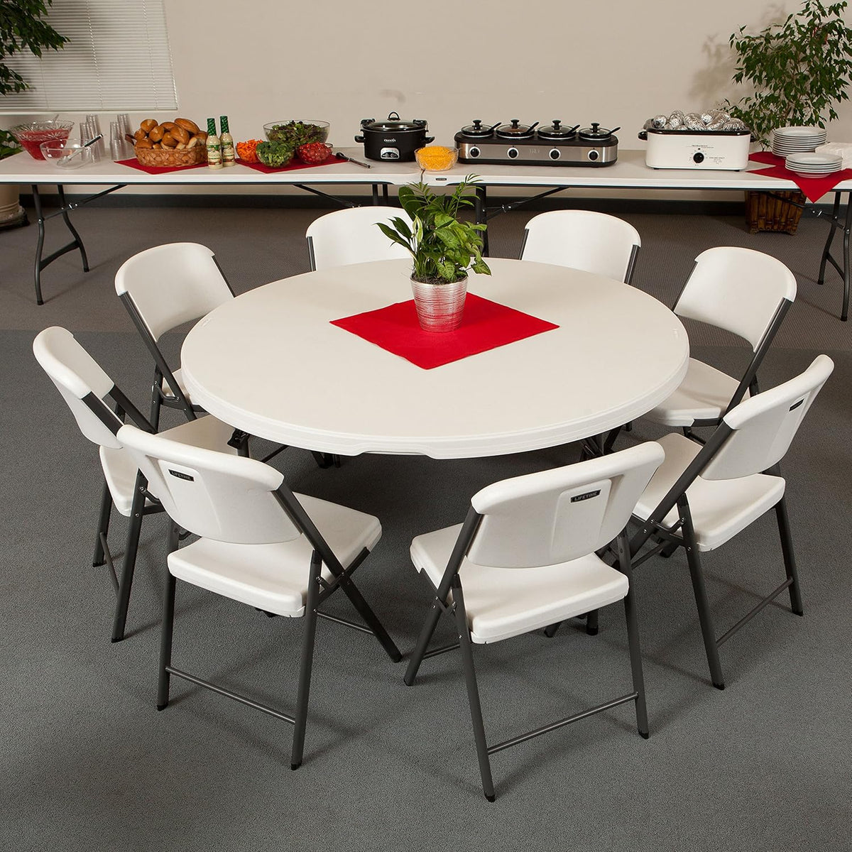 5' Round Folding Table (4 Pack), Commercial Grade, White - image 2