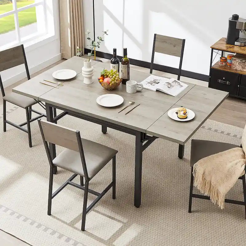 Contemporary Industrial 63.2" Extendable Dining Table with Drop Leaf, Accommodates 6 - image 1