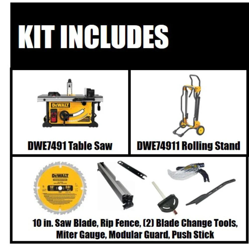 15 Amp Corded 10-inch Construction Site Table Saw with Rolling Stand DWE7491RS - image 3