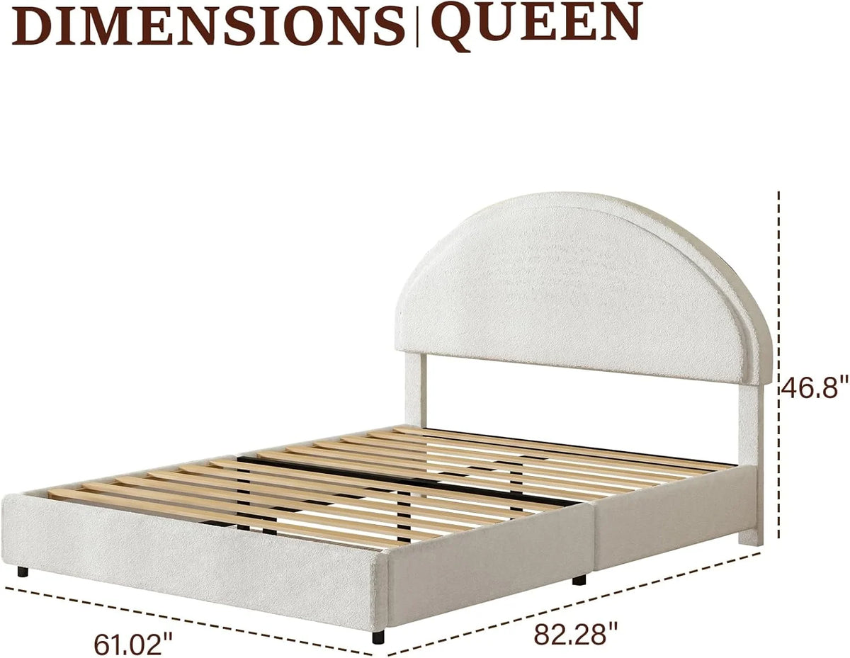 4 EVER WINNER Queen Size Bed Frame, Boucle Upholstered Bed Frame with Headboard, White Queen Bed Frame, White - image 4