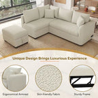 82.6" L-Shaped Sectional Sofa Bed with Pull-Out Feature, USB Ports, Power Sockets, and Movable Storage Ottoman - Bei - image 11