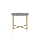 Gray and Gold End Table with Oval Marble Top and X-Shaped Base - image 2