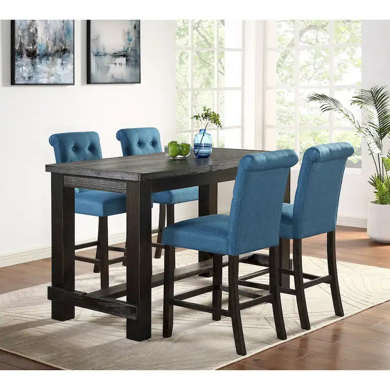 Roundhill Furniture Leviton 5-Piece Counter Height Dining Set in Antique Black Wood Finish - image 1