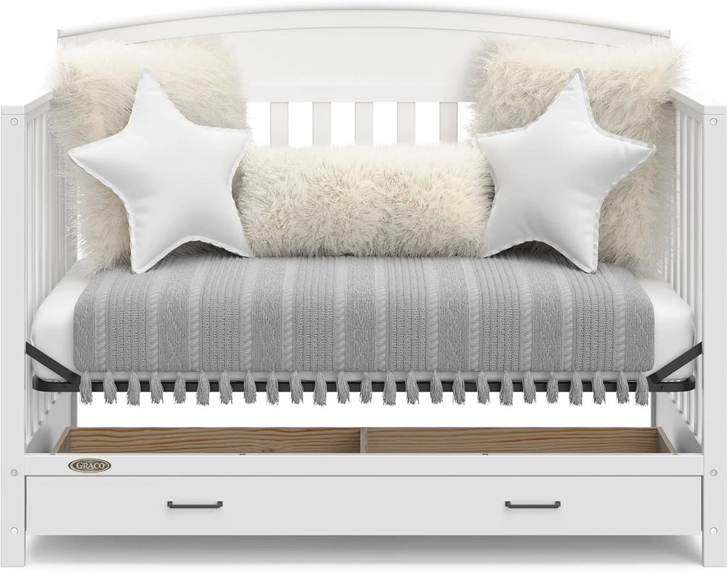 5-in-1 Convertible Baby Bed (with drawers, white) - Green Guardian Gold Certification, built-in baby bed storage drawer, convertible to toddler bed, day bed and full-size bed - image 5