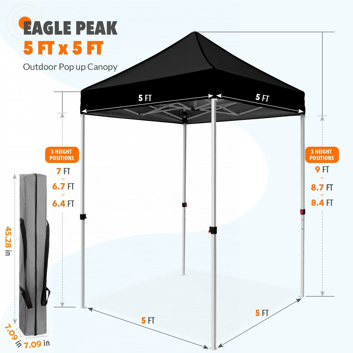 EAGLE PEAK 5x5 Pop up Canopy Tent Instant Outdoor Canopy Easy Set - up Straight Leg Folding Shelter（blue） - image 72