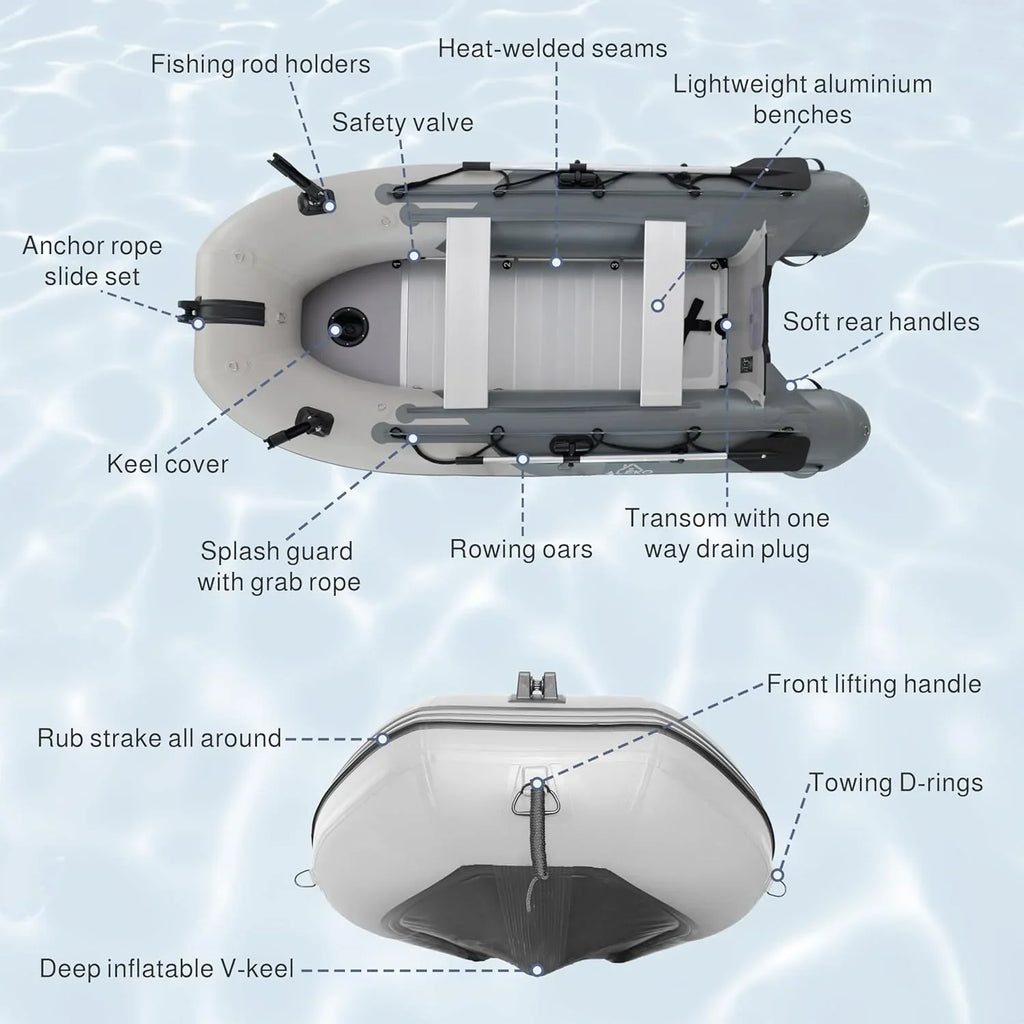 Inflatable Boat / Yacht Dinghy Tender Raft / Multi Person Fishing Boat / Aluminum Floor Oars / Fishing Rod Holders / Heavy-Duty PVC / 2024 Model / - image 13