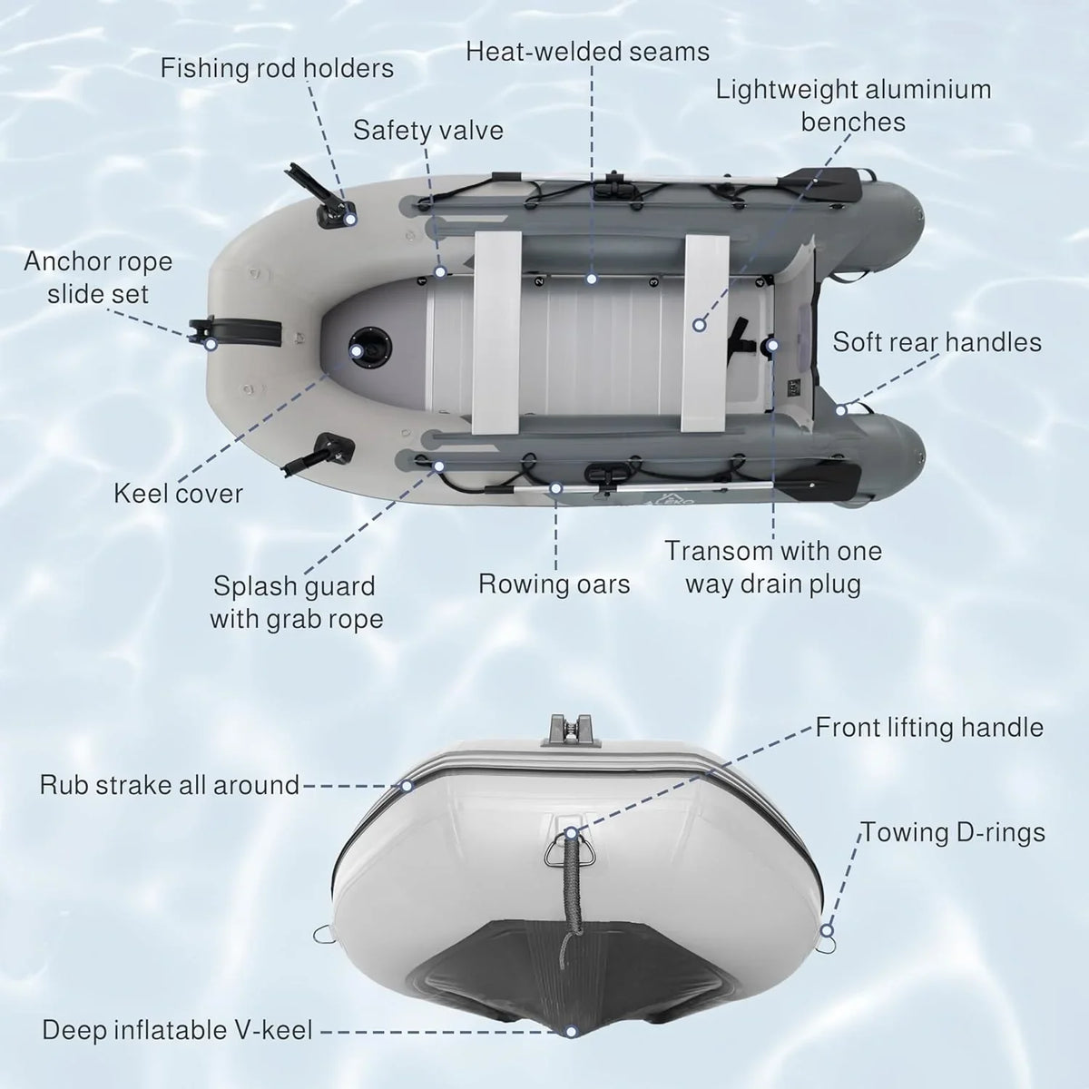 Inflatable Boat / Yacht Dinghy Tender Raft / Multi Person Fishing Boat / Aluminum Floor Oars / Fishing Rod Holders / Heavy-Duty PVC / 2024 Model / - image 13