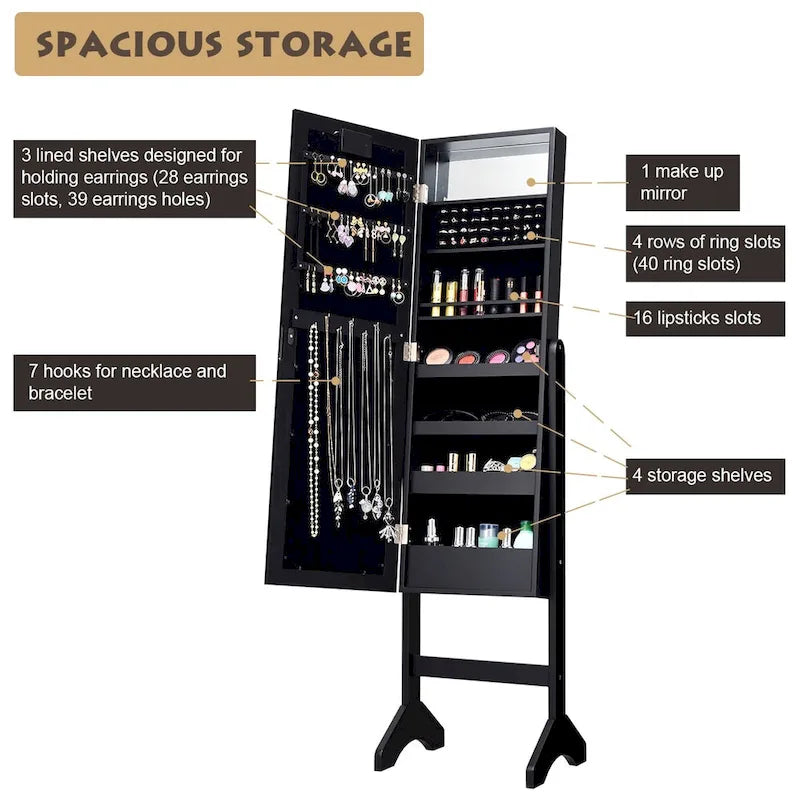 Costway Black Mirrored Jewelry Cabinet Organizer with 18 LED Lights - image 4