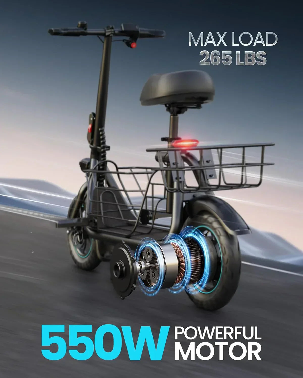 Gyroor Adult Electric Scooter with Large Center Basket 20 Mile Range Foldable and Seat - image 13