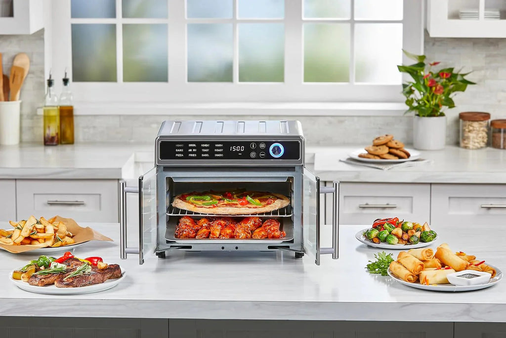 Crisp 'N Bake Air Fryer Toaster Oven Combo, 12 in 1 Countertop Convection Oven Cooks Food Fast, Fits a Whole Pizza or 6 Toast Slices, French Doors with Stainless Steel Finish - image 3