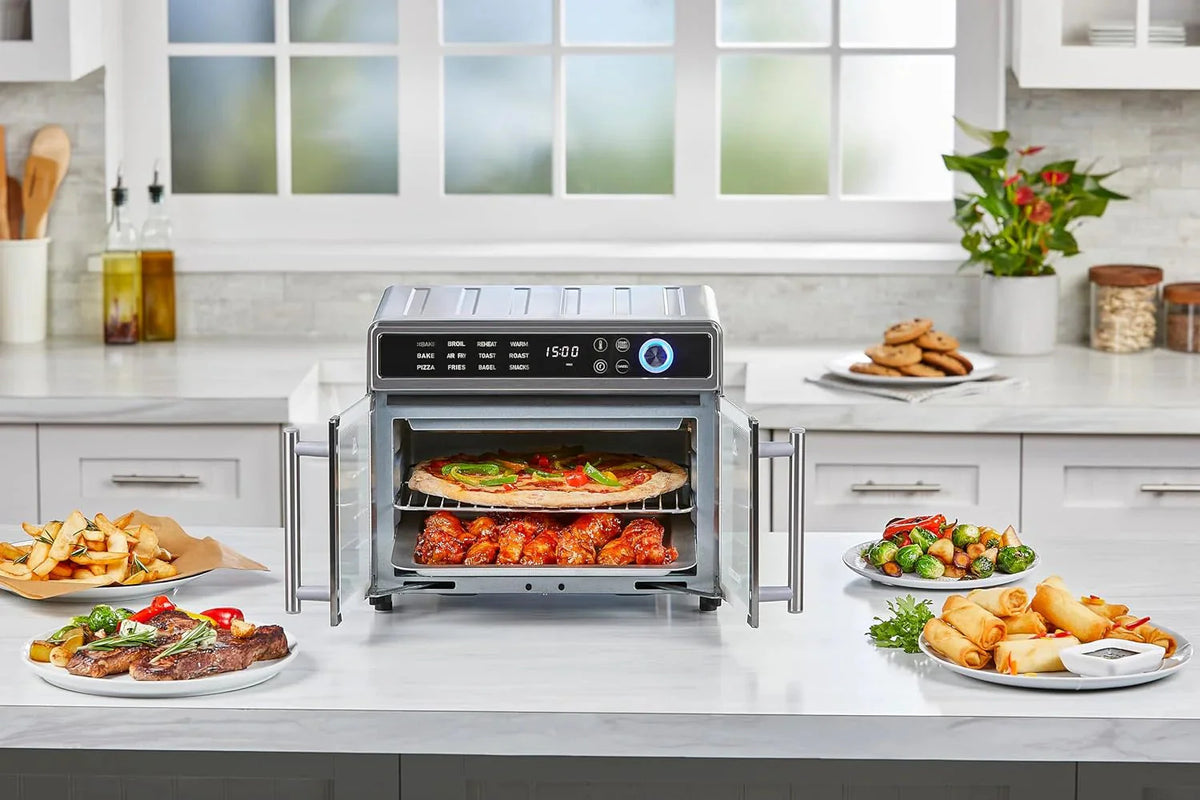 Crisp 'N Bake Air Fryer Toaster Oven Combo, 12 in 1 Countertop Convection Oven Cooks Food Fast, Fits a Whole Pizza or 6 Toast Slices, French Doors with Stainless Steel Finish - image 3