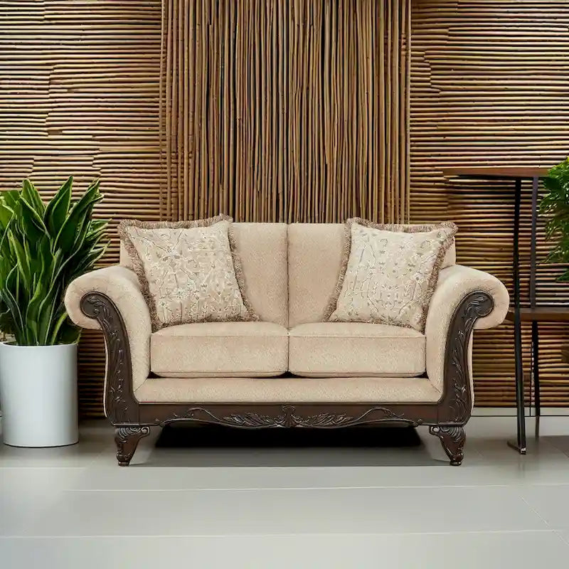 Roundhill Furniture Hernen Carved Wooden Frame Loveseat - image 7