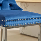 Contemporary Set of 2 Bar Stools with Button-Tufted Back and Studded Trim, Chrome Metal Base - Ideal for Dining Room, Living Room, and Bedroom - image 19