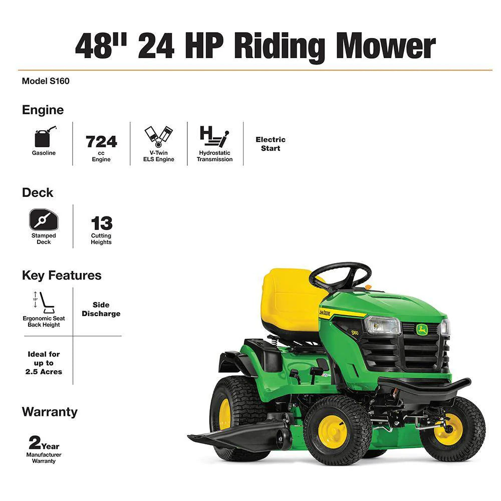 John Deere S160 48 in. 24 HP V-Twin ELS Gas Hydrostatic Riding Lawn Tractor BG21211 - image 2