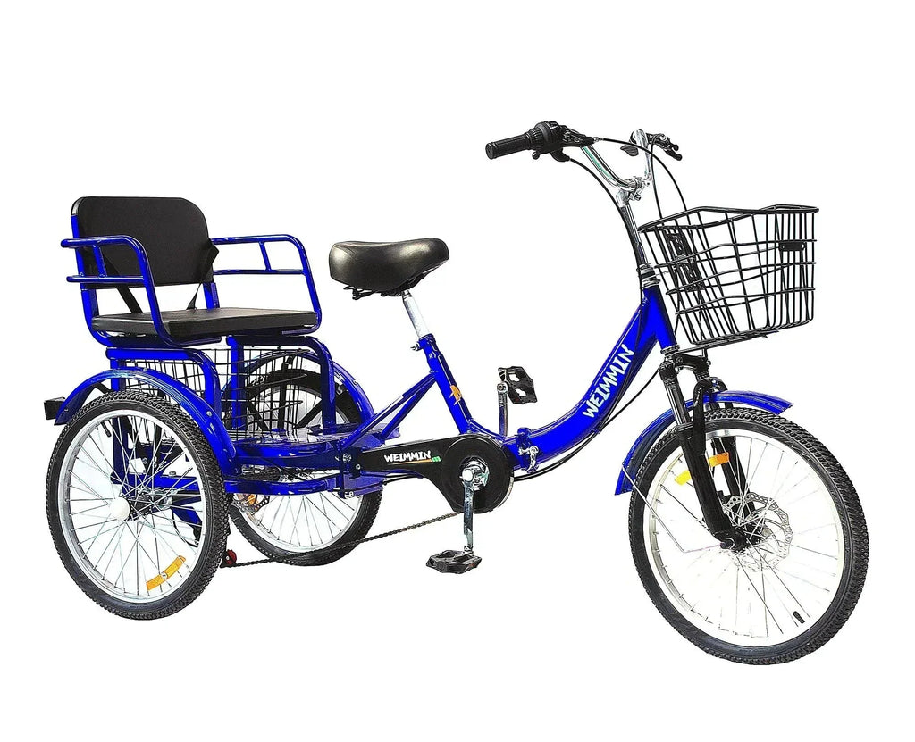 Tricycle 7 Speed, 20 inch 3 Wheel Bikes Folding Tricycle for Adults Star Strip Blue - image 1