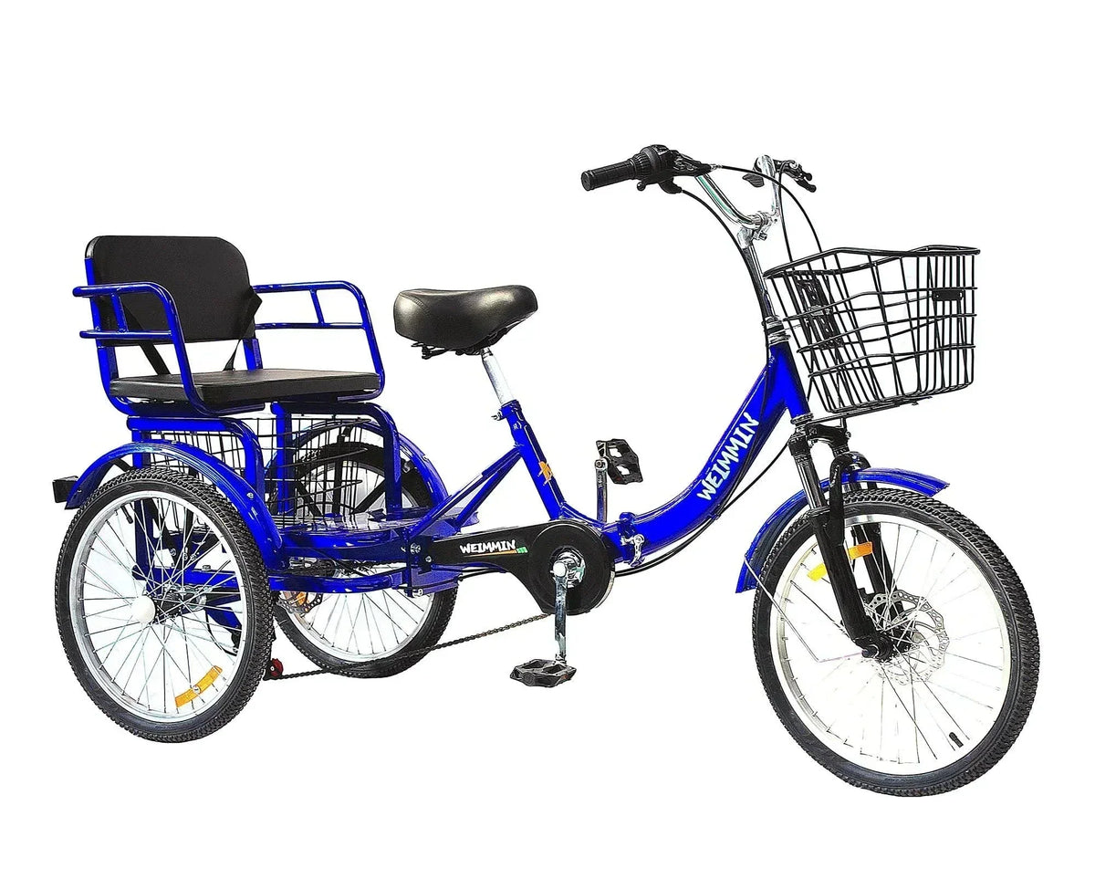 Tricycle 7 Speed, 20 inch 3 Wheel Bikes Folding Tricycle for Adults Star Strip Blue - image 1