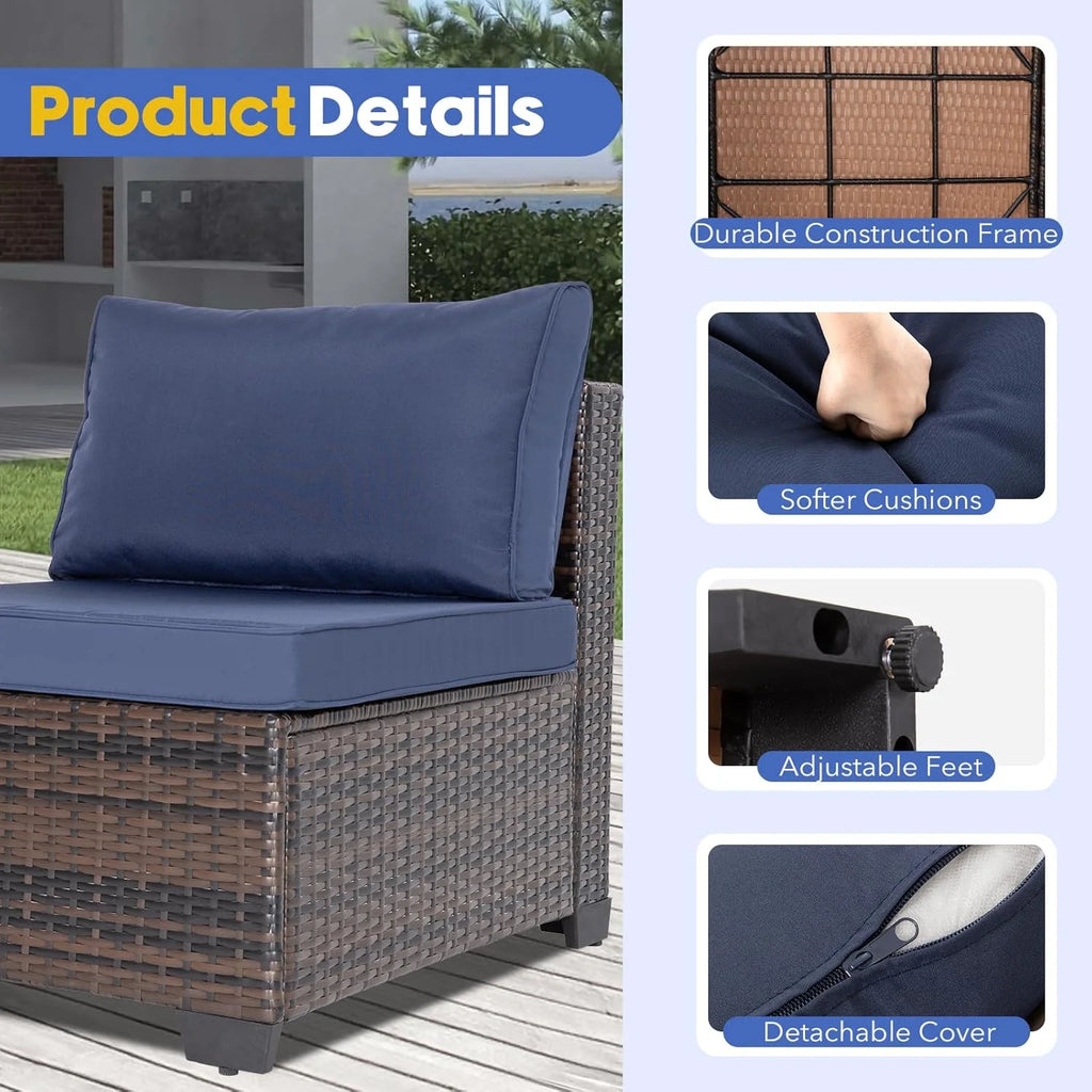 Ainfox 7 Pcs Outdoor Patio Furniture Sofa Set on Sale, Grey Rattan Grey Cushion - image 21