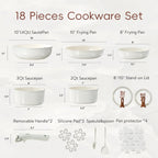 Carote 18 Pcs Ceramic Nonstick Cookware Set, Pots and Pans Set with Detachable Handles, Oven/Dishwasher Safe, Stackable Kitchen Cooking Set, White - image 2