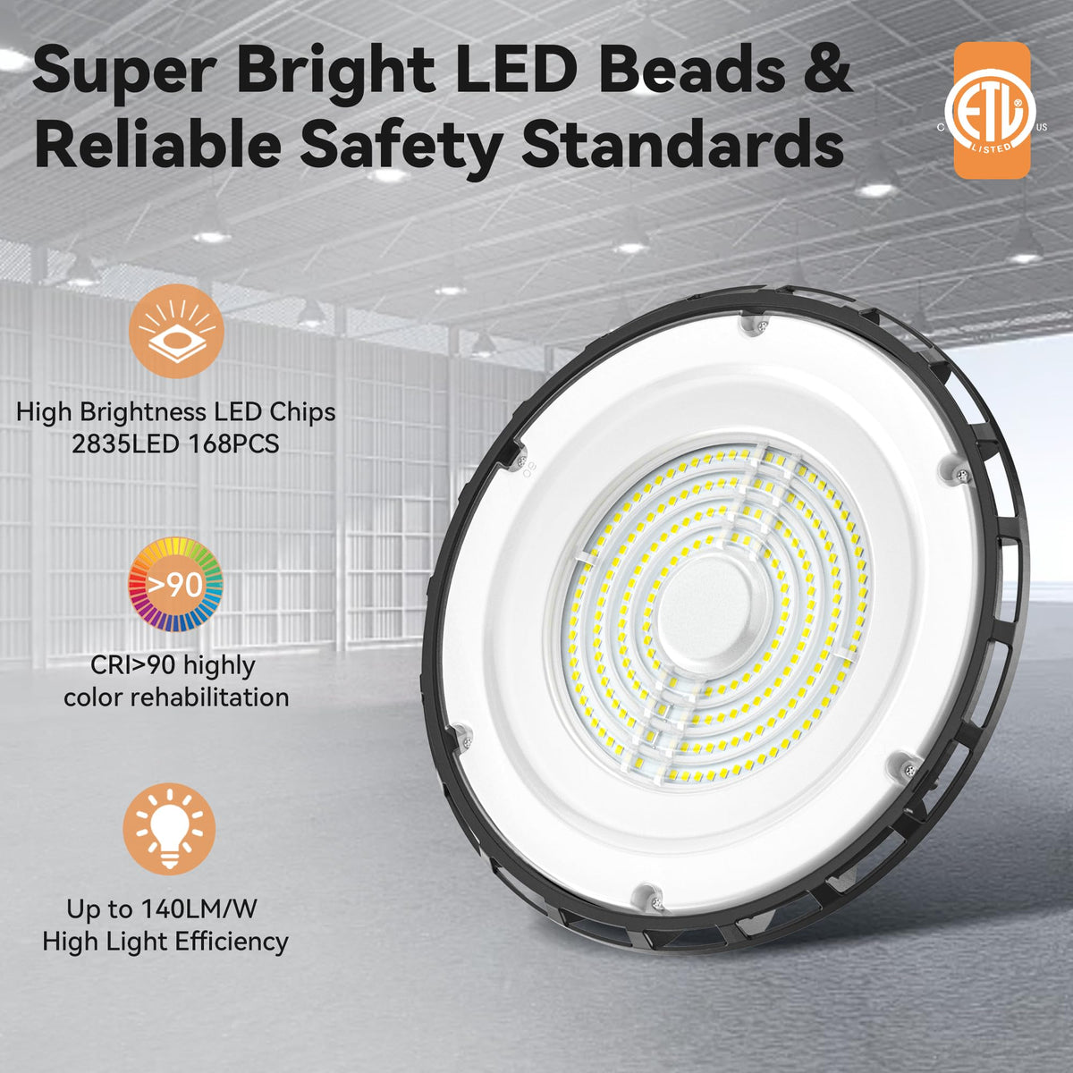 UFO LED High Bay Light 150W 2 Pack, High Bay LED Shop Lights 5000K 23,100LM Daylight UL Listed with US Plug 6' Cable, Hanging Hook, UFO High Bay LED Lights for Warehouse Workshop Garage Factory Gyms - image 2