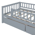 Holaki Twin Size Wood Bed with Guardrails and 2 Storage Drawers for Kids, Gray - image 9