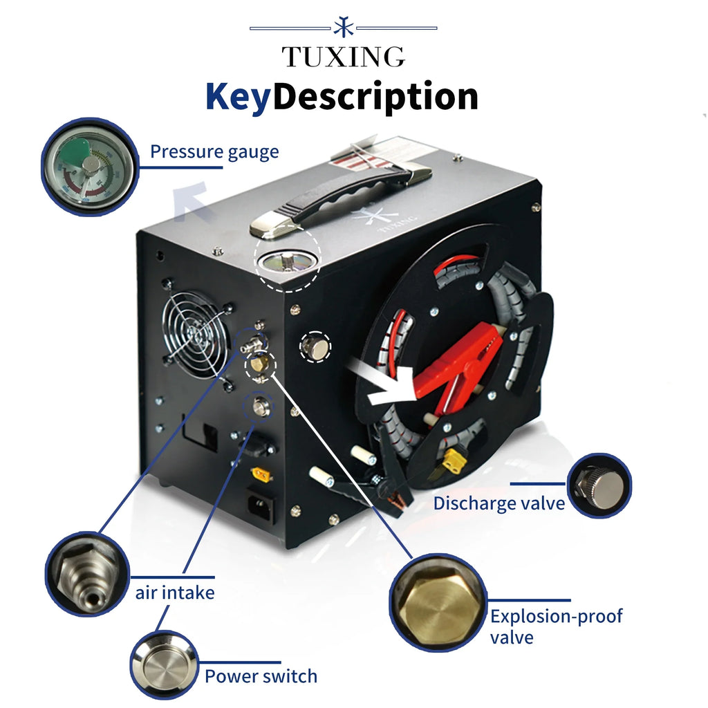 TUDIVING PCP Air Compressor, Built in Converter, 4500psi/300bar Pcp Compressor Auto stop - image 6