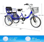 Tricycle 7 Speed, 20 inch 3 Wheel Bikes Folding Tricycle for Adults Star Strip Blue - image 5